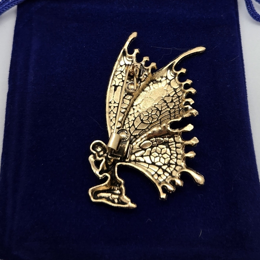 Gold Fairy Enamel Brooch Whimsical Winged Pin NWT Fairycore Magical Jewelry Gift - Picture 5 of 6